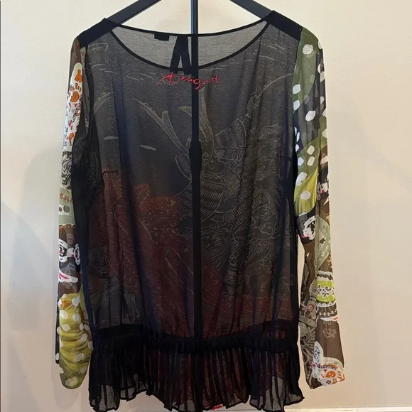 NWOT Desigual Sheer Mixed-Print Blouse - Picture 5 of 5